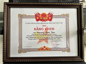 UBTW Hội Doanh nhân trẻ Việt Nam khen tặng ông Nguyễn Minh Tâm