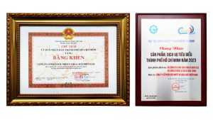 Bằng khen và Chứng nhận MiennamPetro đạt dạnh hiệu “Sản phẩm dịch vụ tiêu biểu TP.HCM” năm 2023